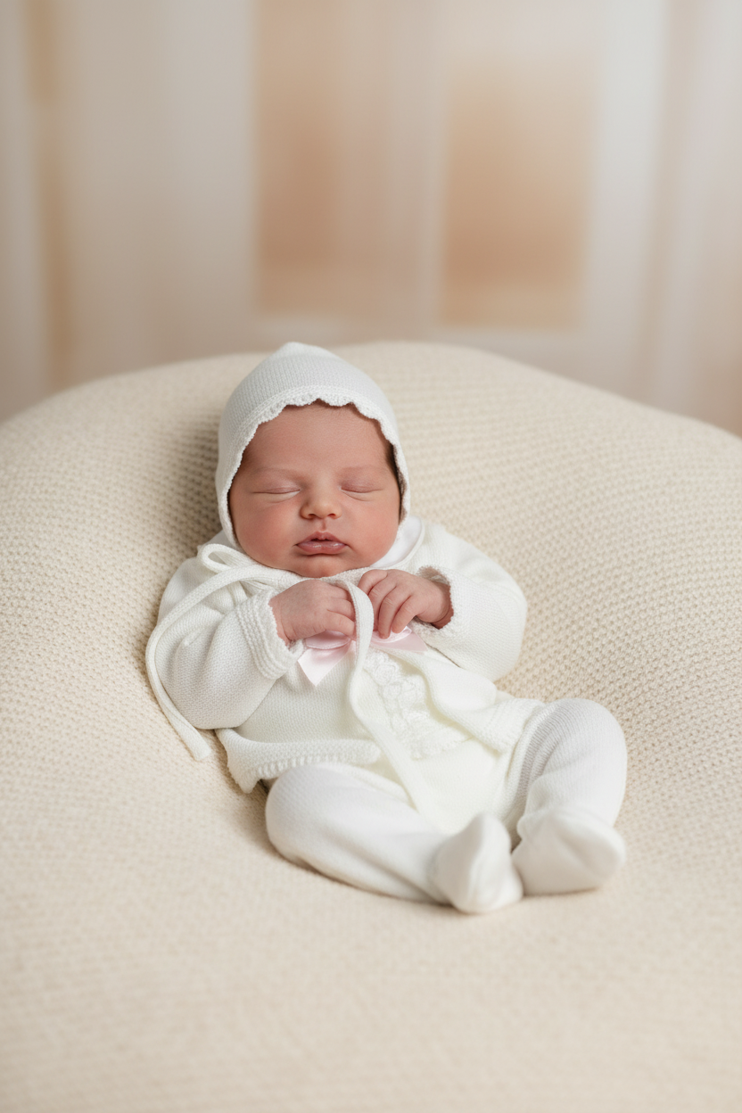 Baby girls Portuguese knitted set with bonnet - one size only newborn-3m