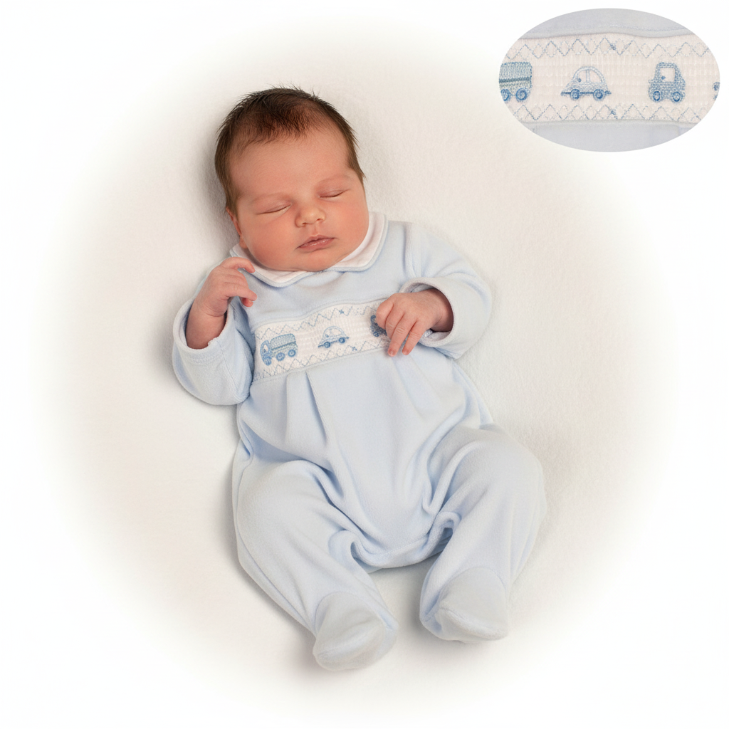 Baby boys Smocked Velour "Cars" All In One
