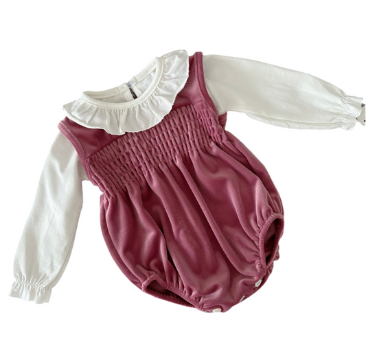 Baby girls Velour romper with frilled collar top