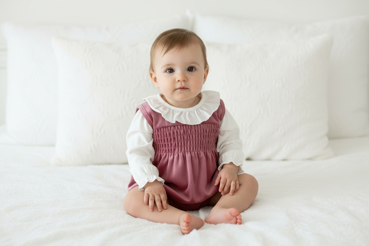 Baby girls Velour romper with frilled collar top