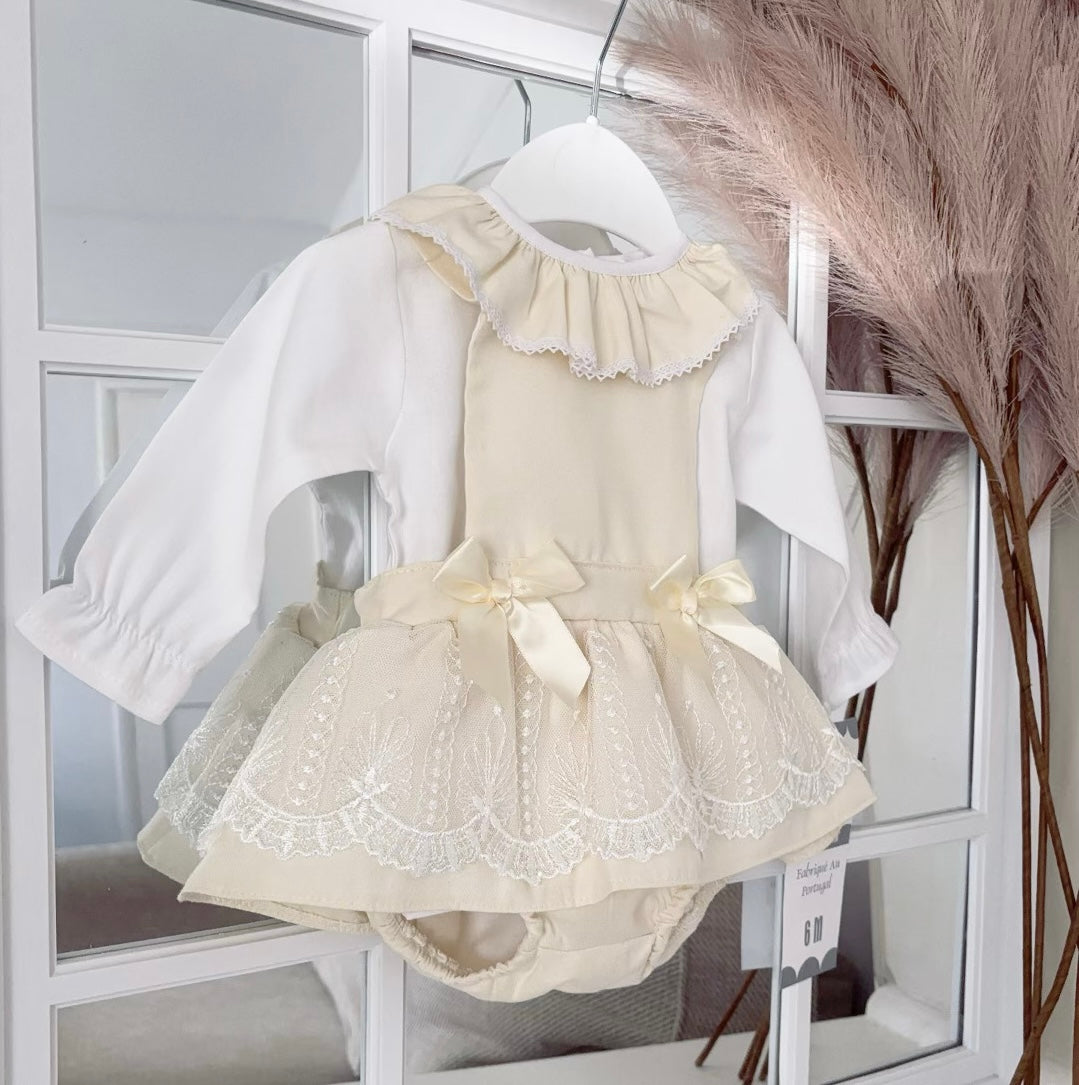 Baby girls “Penelope” lace pinafore dress and blouse set