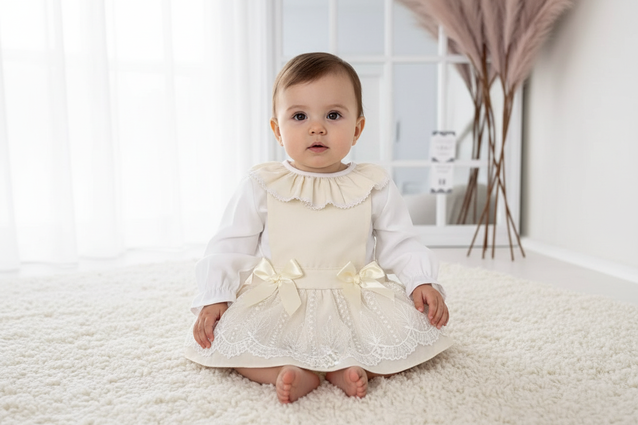 Baby girls “Penelope” lace pinafore dress and blouse set