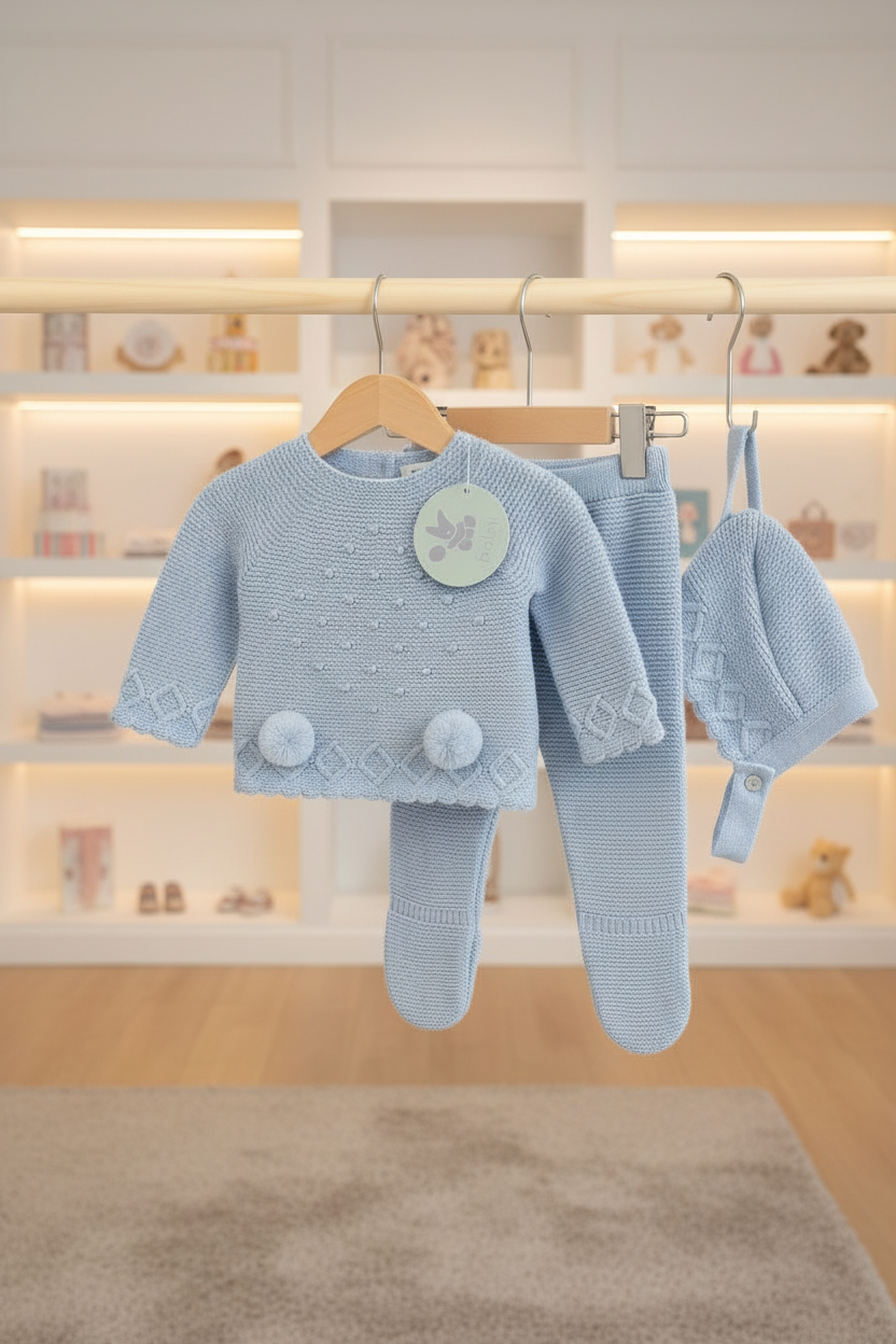 Baby boy’s luxurious knitted set with matching bonnet
