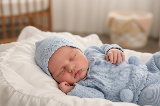 Baby boy’s luxurious knitted set with matching bonnet