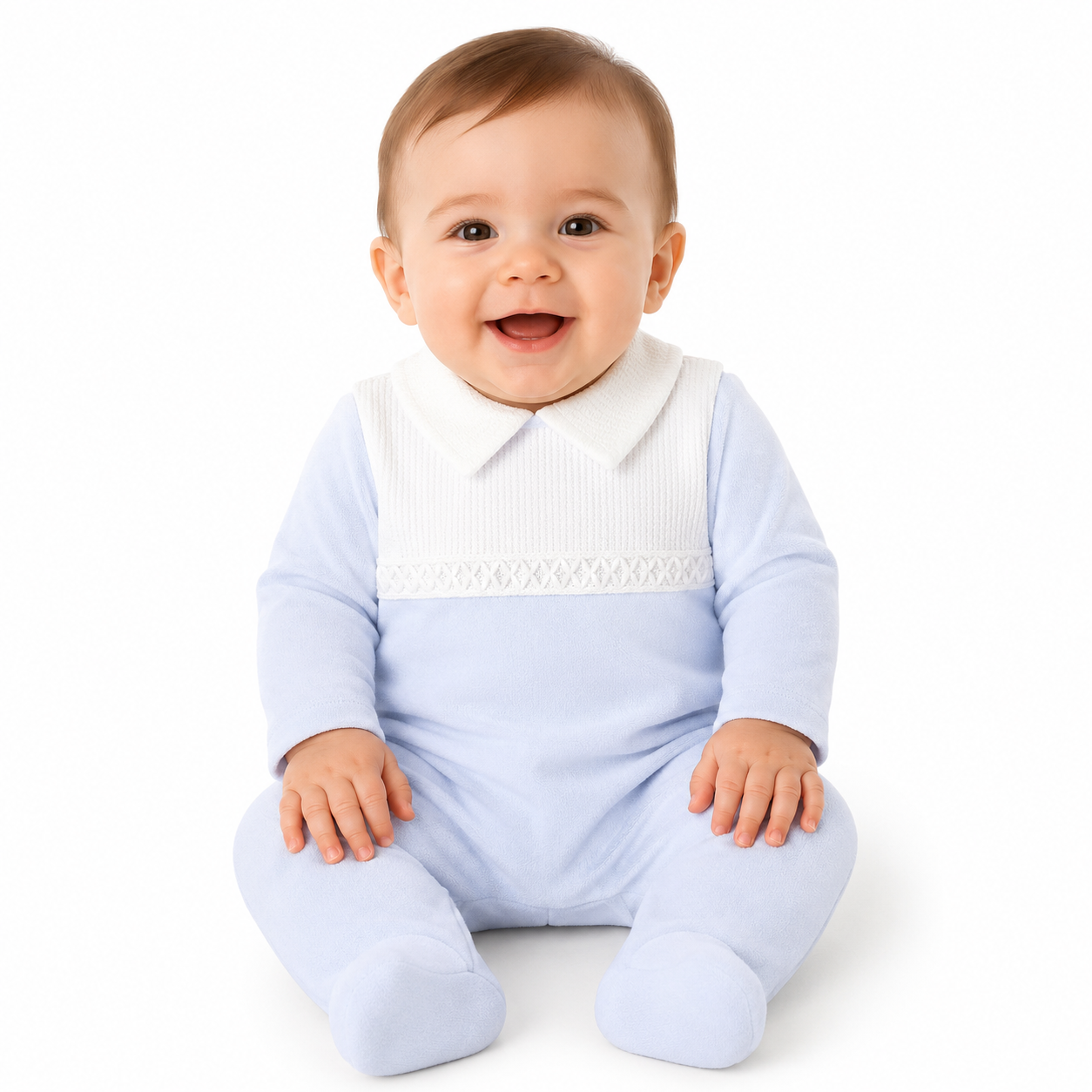 Baby boys Blue Cotton Classic Collar All in One