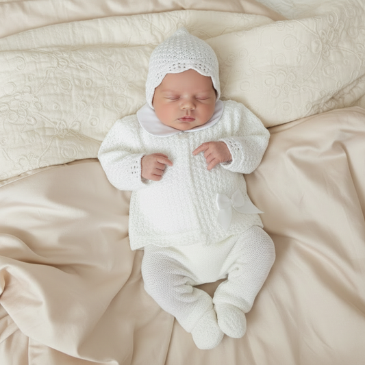 Baby girls Portuguese knitted set with bonnet - One size only