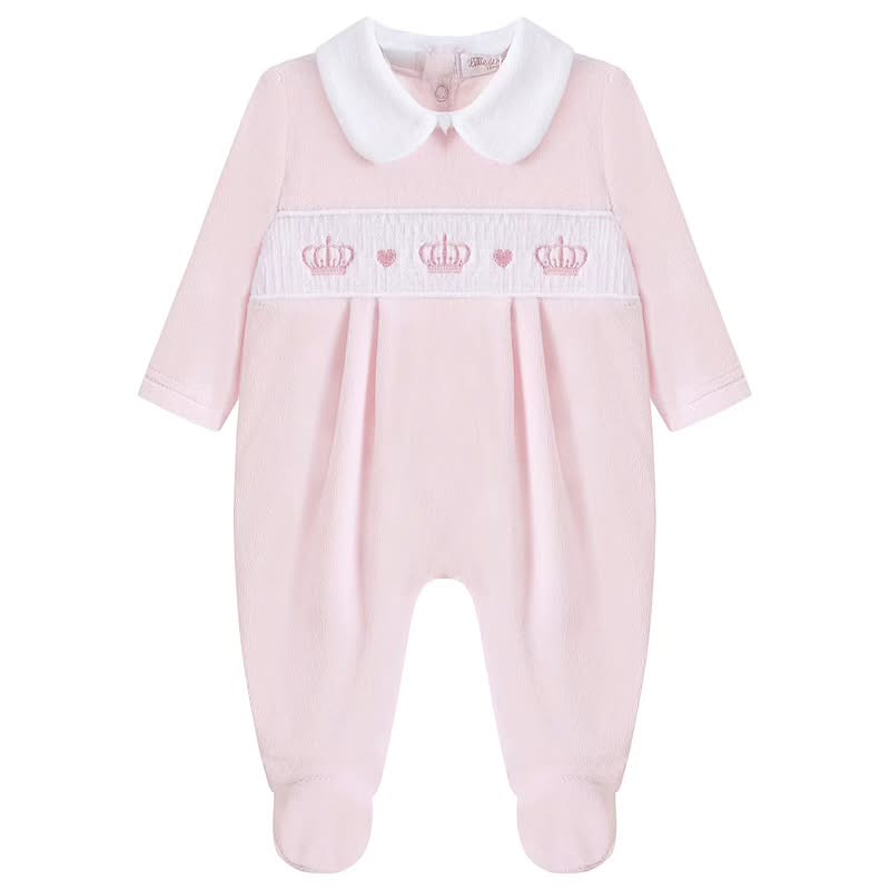 Baby girls velour smocked crown all in one