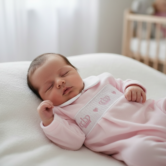Baby girls velour smocked crown all in one
