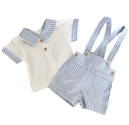 Baby boys Oxford Stripe Short Dungaree Set