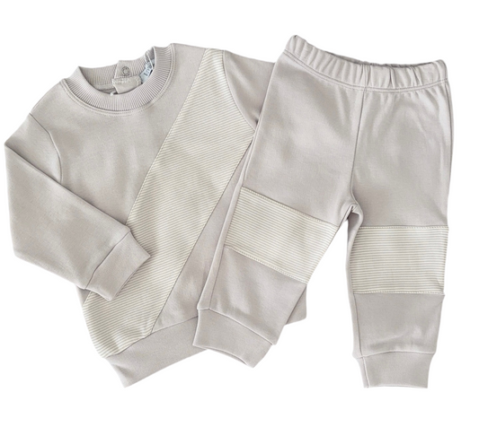 Boys Beige stripe tracksuit