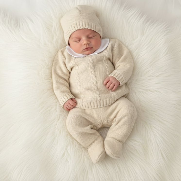 Baby boys Portuguese knitted set with hat - One size only