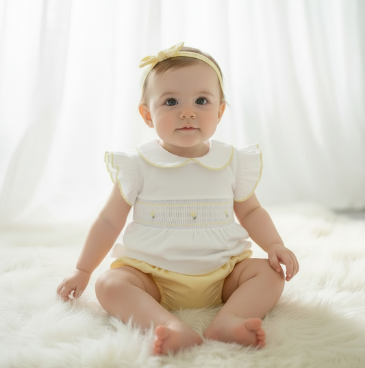 Baby girls yellow smocked cotton set