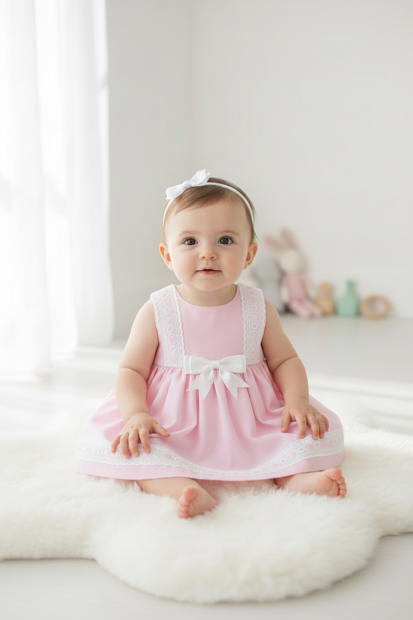 Baby girls slotted ribbon dress set