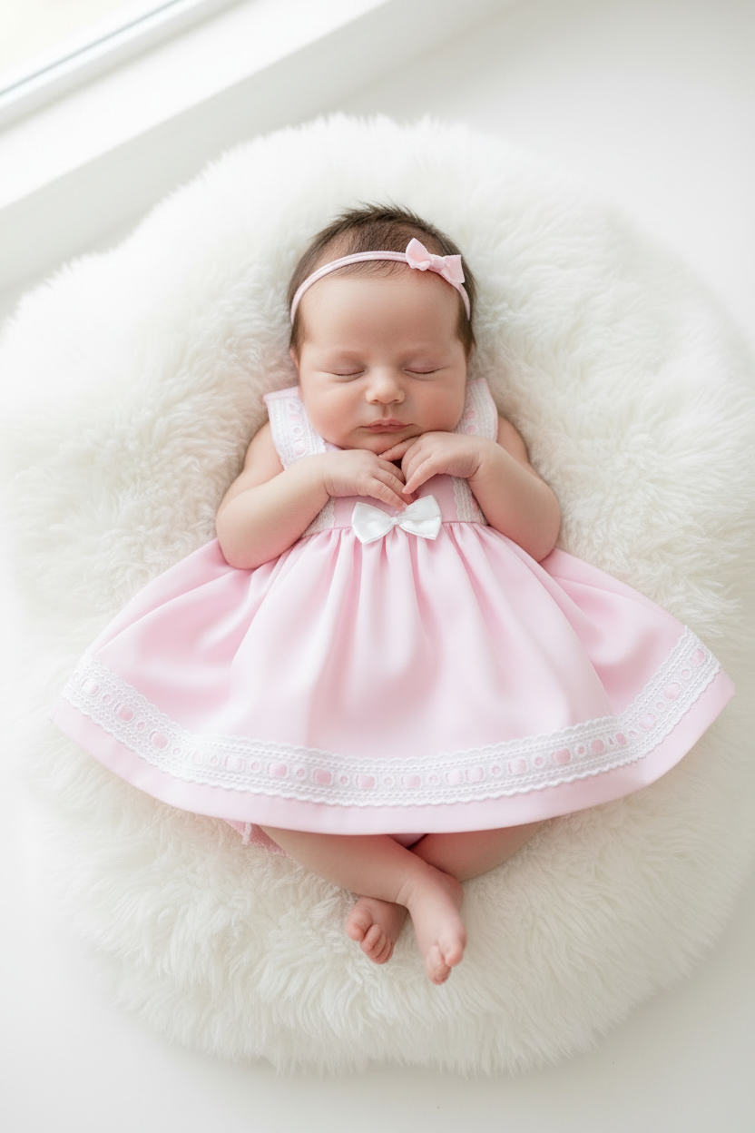 Baby girls slotted ribbon dress set