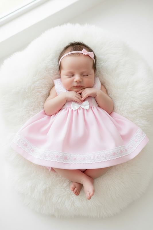 Baby girls slotted ribbon dress set