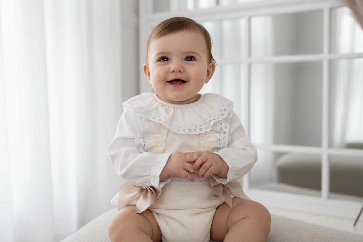 Baby girls cream slotted ribbon set