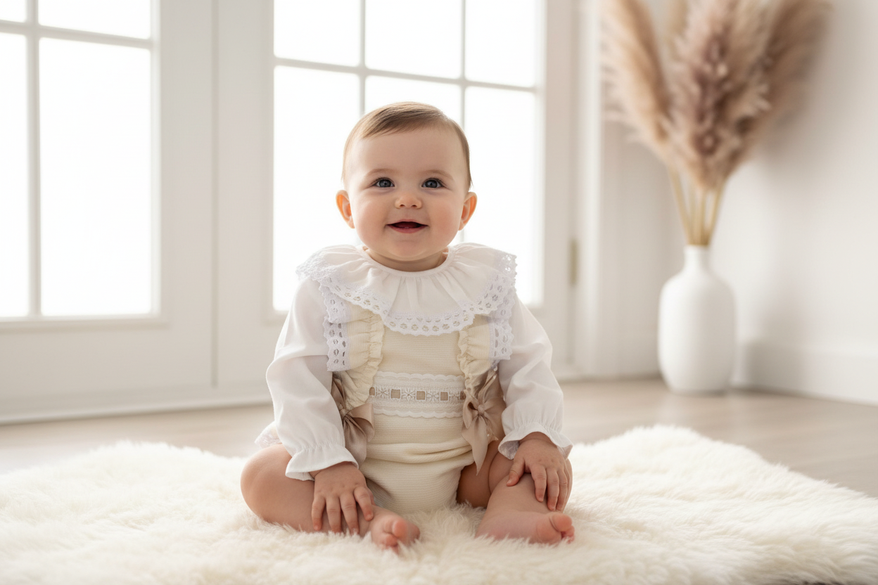 Baby girls cream slotted ribbon set