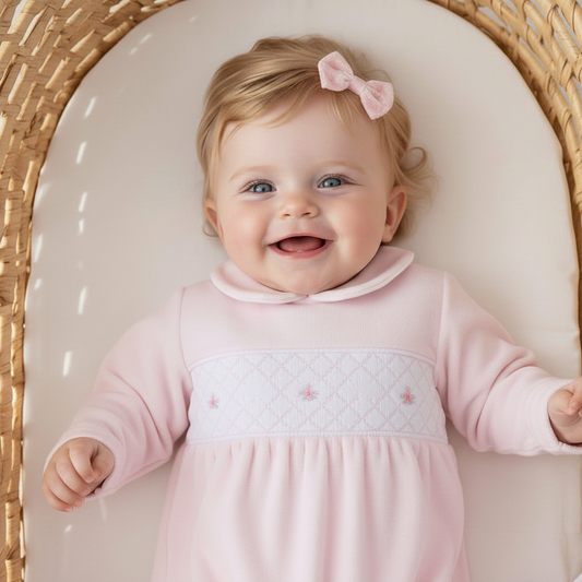 Baby girls Velour Floral Smocked all in one