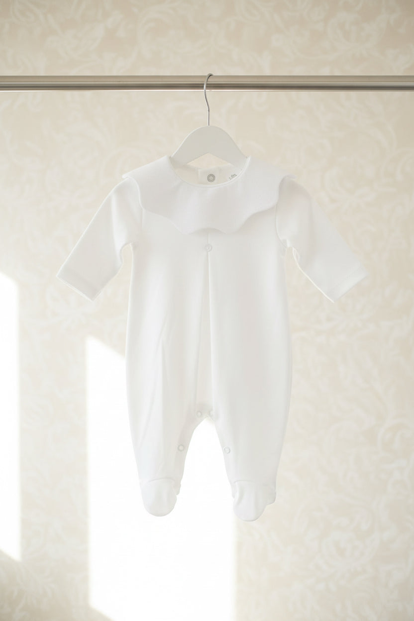 Unisex cotton scalloped collar all in one