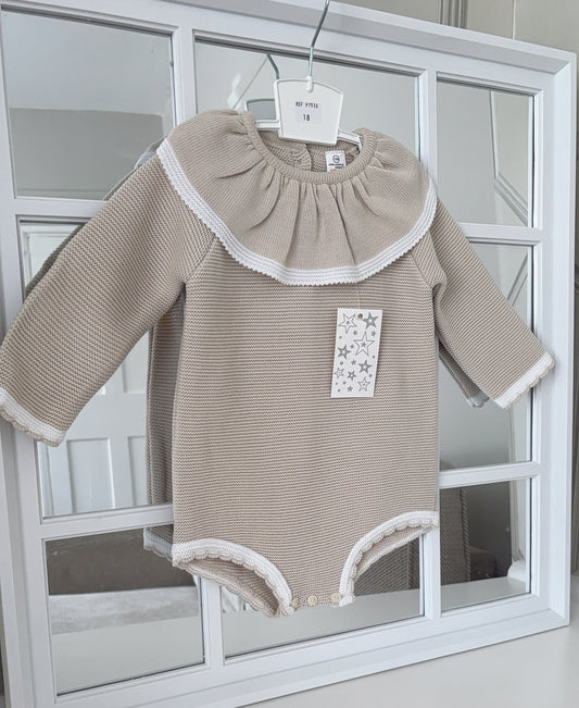 Baby girls beige knitted romper