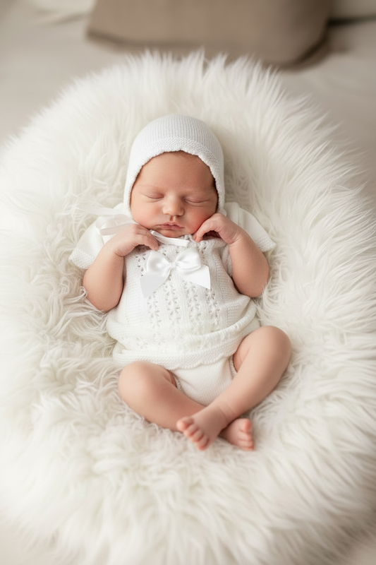 Baby girls white knitted set with bonnet