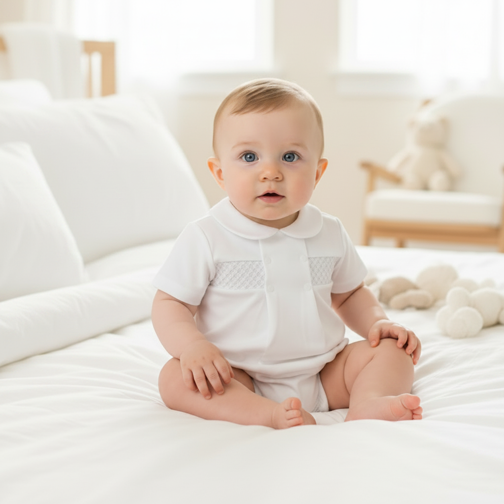 Baby boys cotton smocked romper