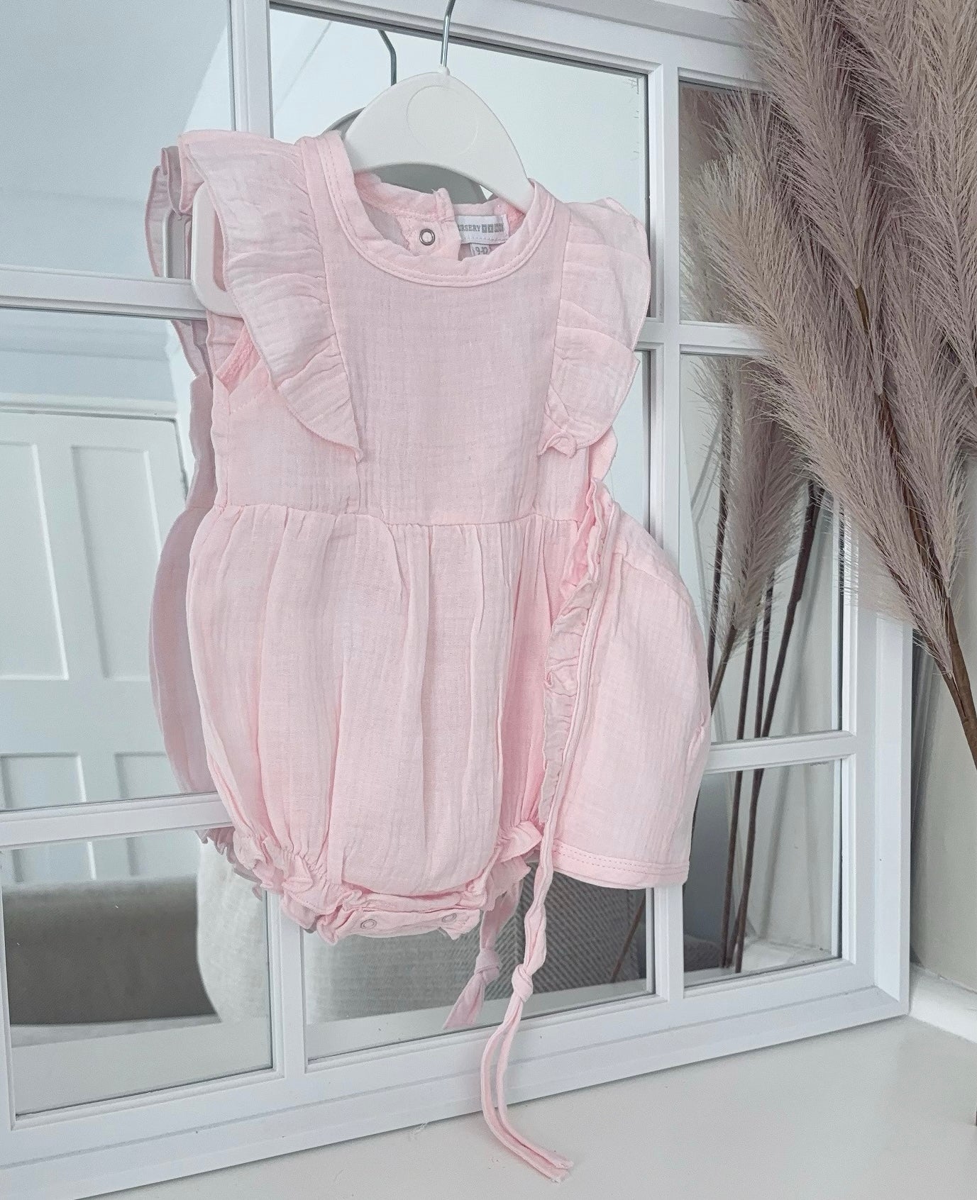 Linen Frills Romper with bonnet