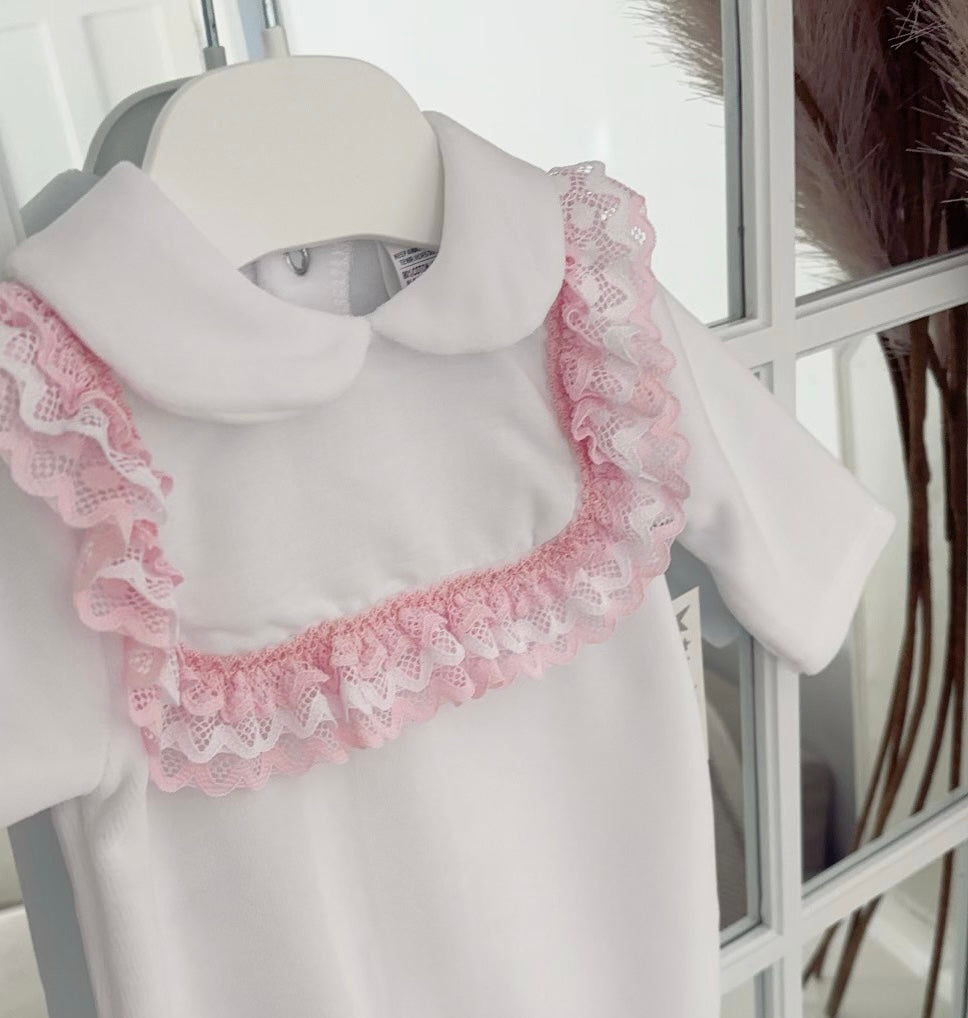 Baby girls frilled lace all in one