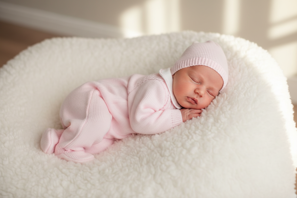 Baby girls knitted all in one with bonnet