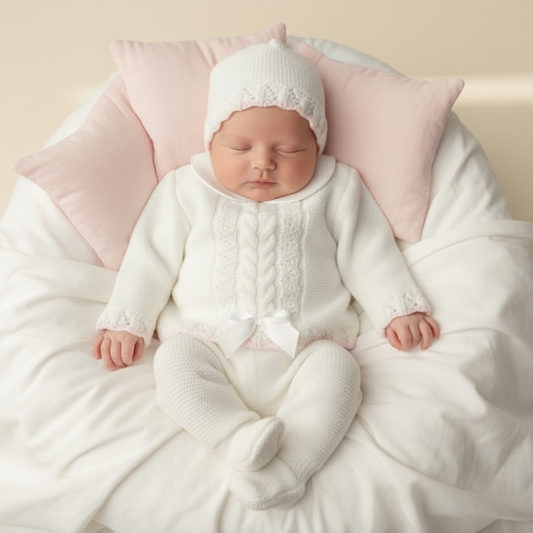 Baby girls Portuguese knitted set with hat