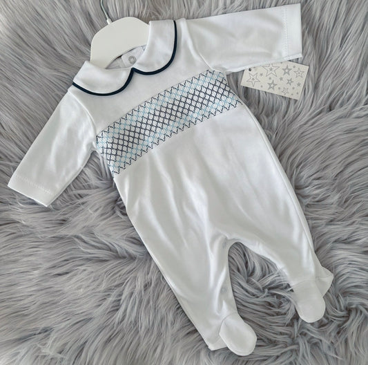 Baby boys white smocked all in one