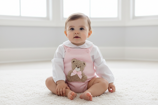 Baby girls knitted  “Teddy" Dungaree Set