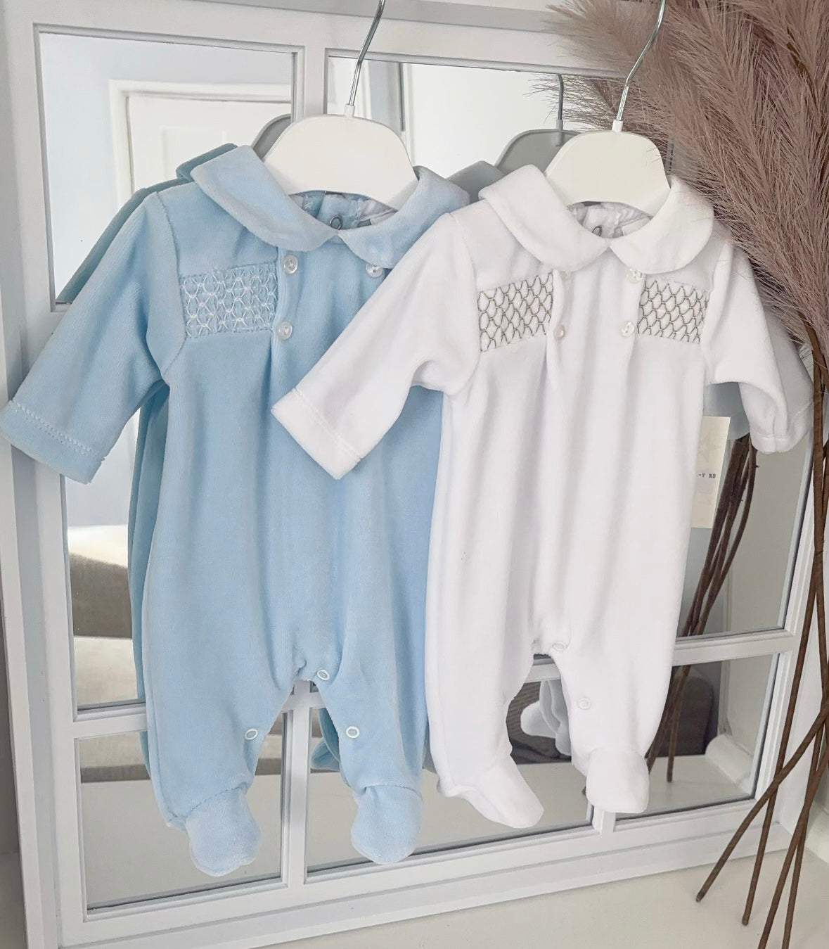 Baby boys smocked velour all in one