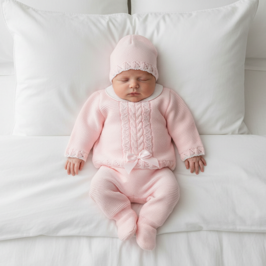 Baby girls Portuguese knitted set with hat