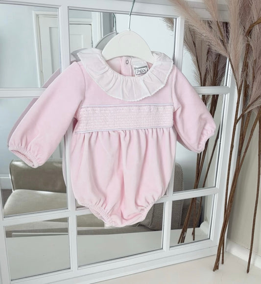 “Evie” smocked Velour Romper