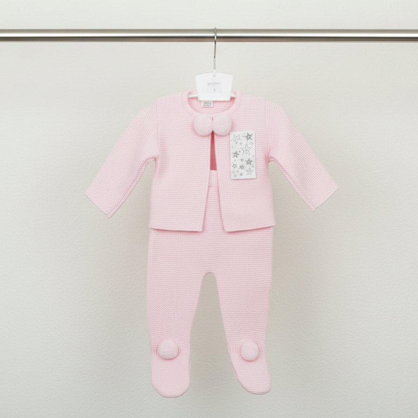 Baby girls pink knitted pom set