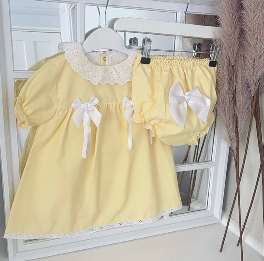 Lemon double bow dress with knickers