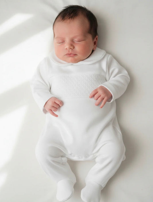 White Unisex smocked all in one