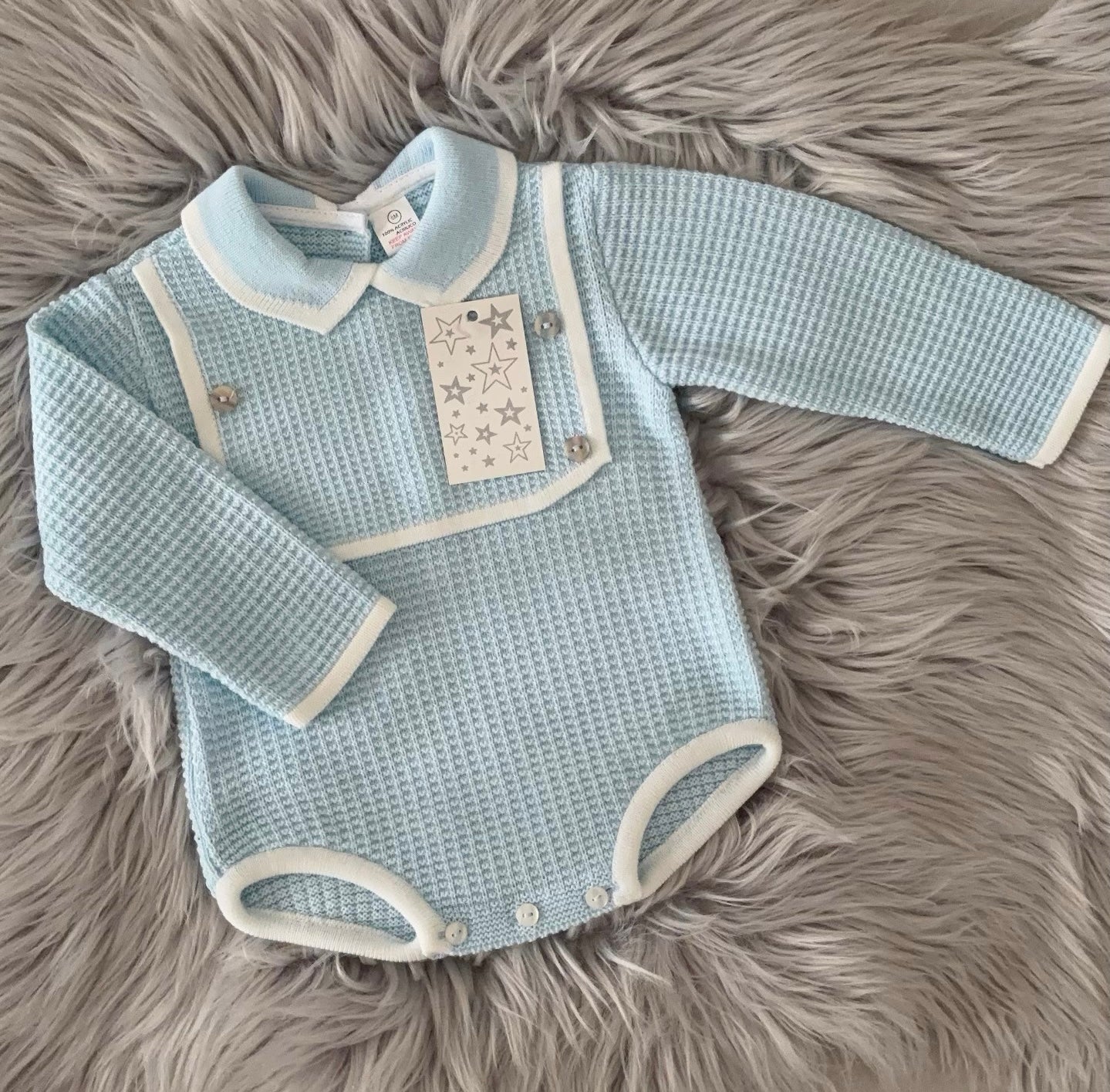 Baby boys waffle knit romper with bib