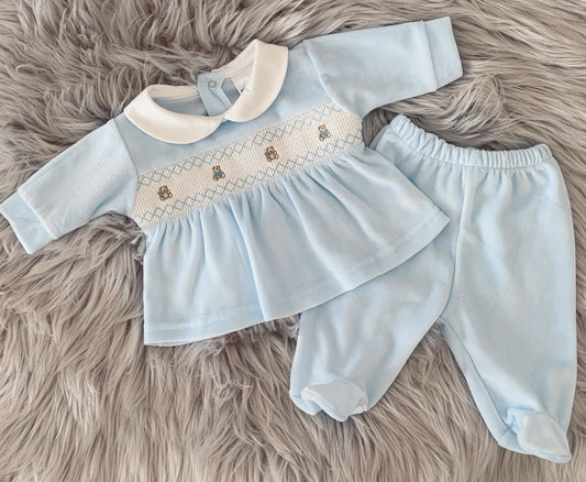 Smocked Teddy velour outfit