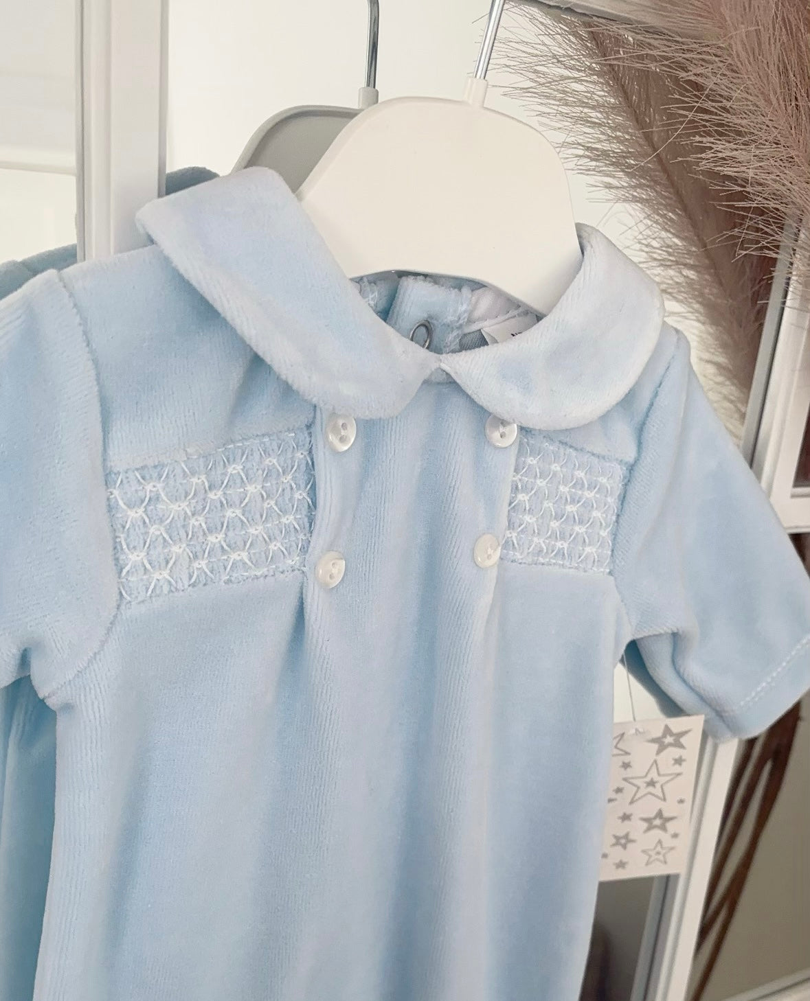 Baby boys smocked velour all in one