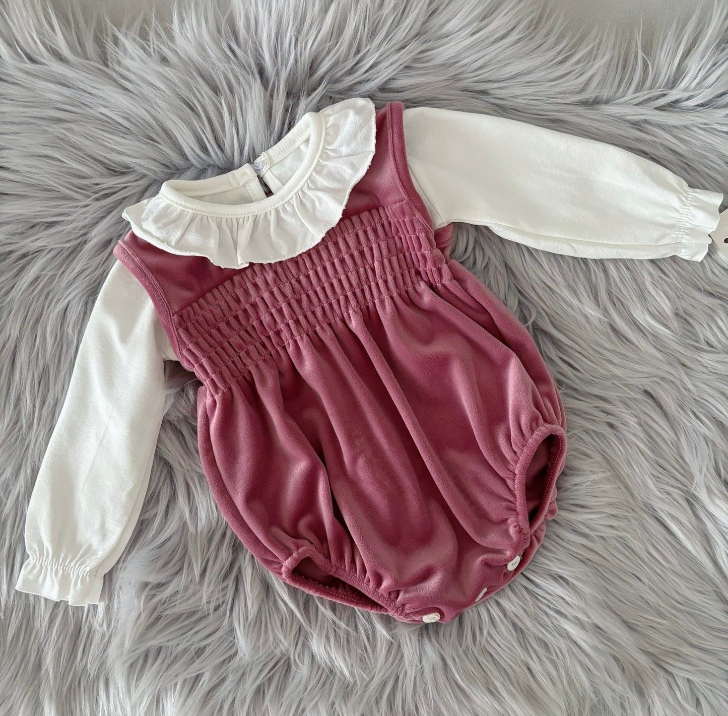 Baby girls Velour romper with frilled collar top