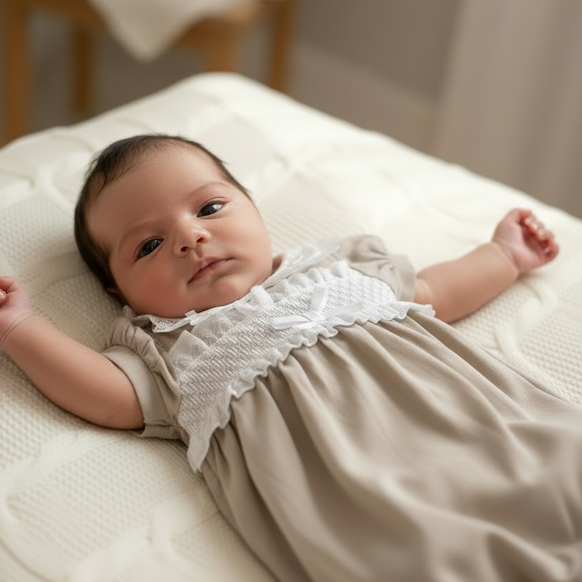 Baby girls Linen "Smocked " Romper