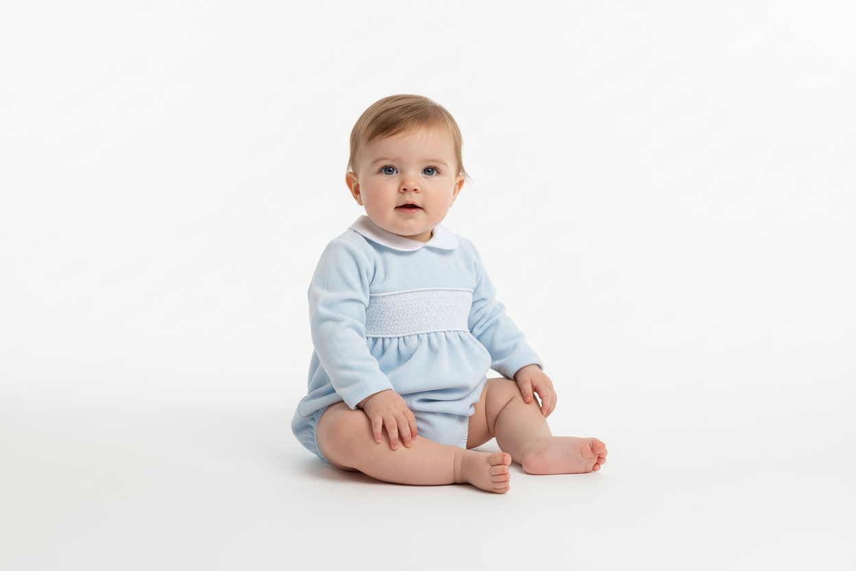 “Albert” smocked Velour Romper