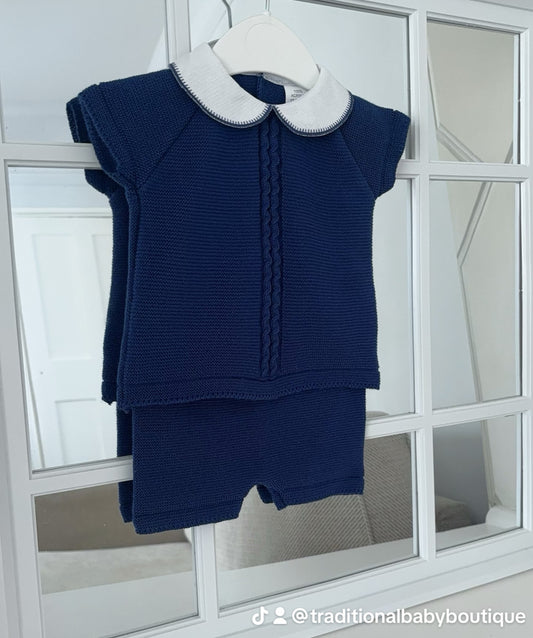 Baby boys navy knitted top & shorts