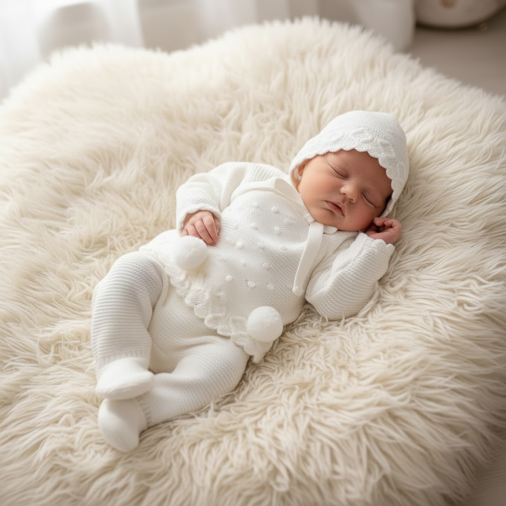 Unisex luxurious knitted set with matching bonnet