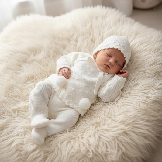 Unisex luxurious knitted set with matching bonnet