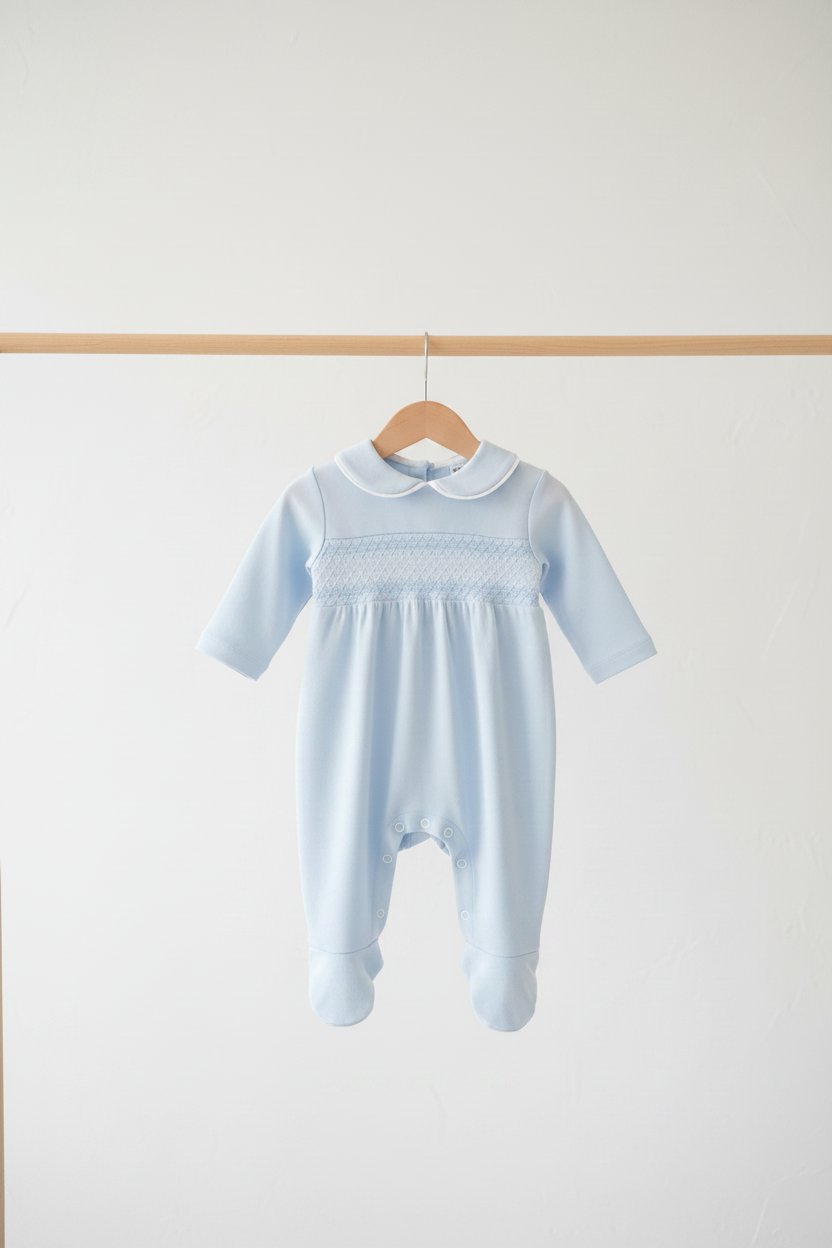Baby boys sky smocked all in one