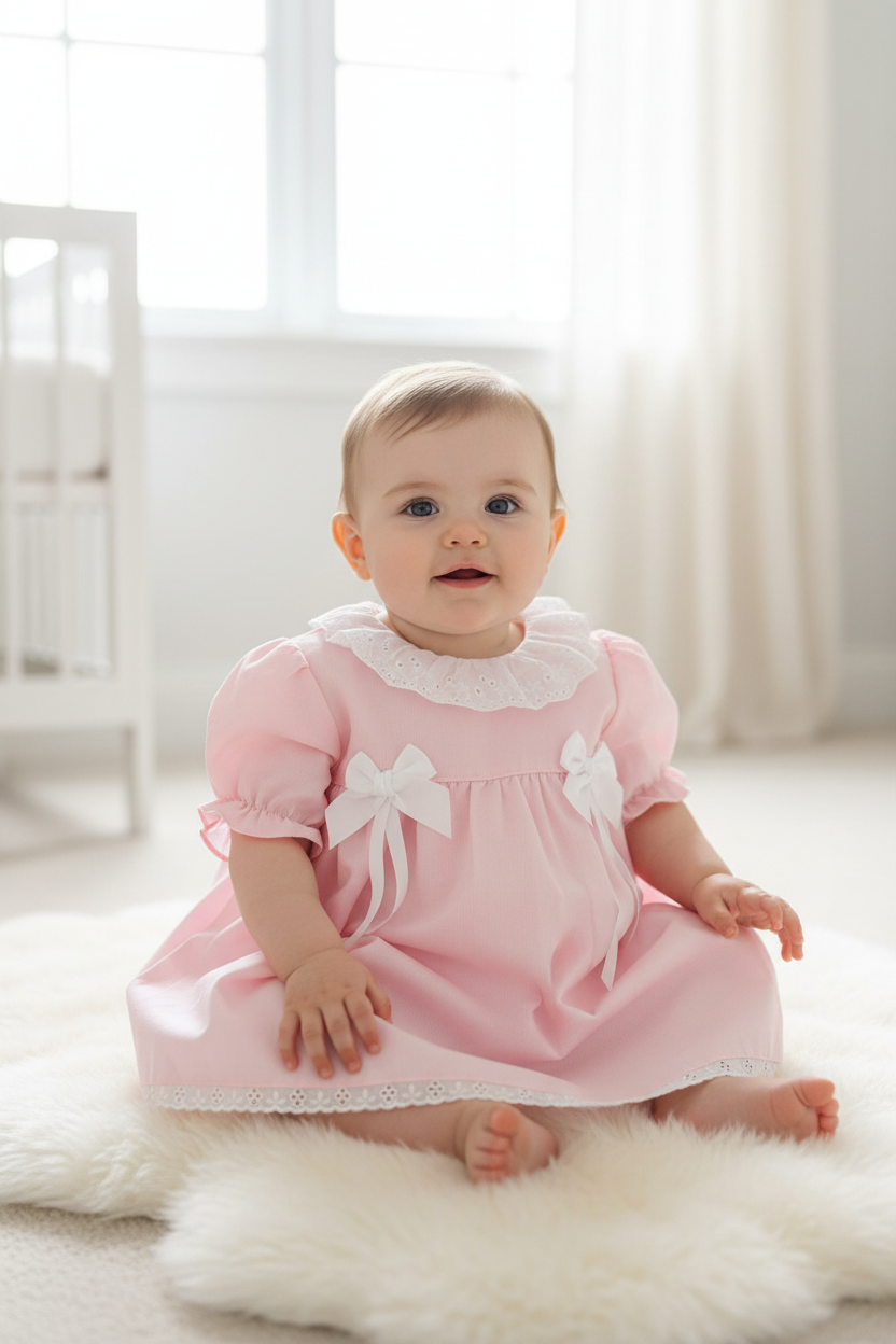 Pink double bow dress with knickers