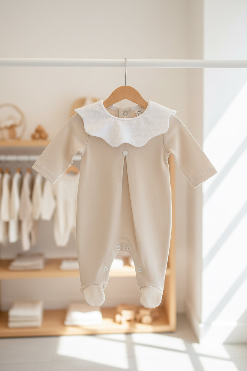 Unisex cotton scalloped collar all in one
